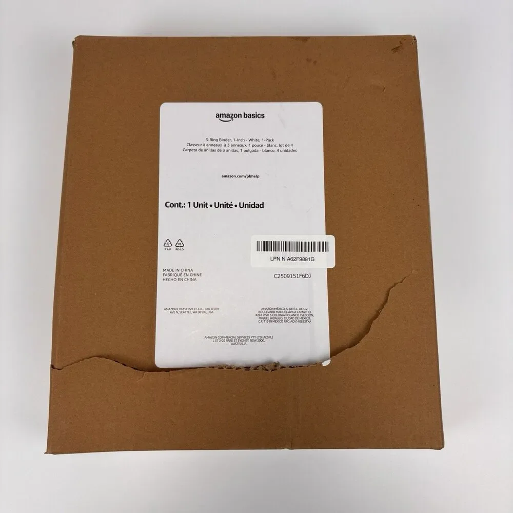 Amazon Basics 3-Ring Binder 1-Inch White View Binder 175 Sheet Capacity New
